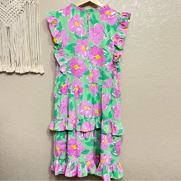 Staccato women sz M BRIDGET FLORAL TIERED RUFFLE DRESS - KELLY GREEN - Picture 8 of 12